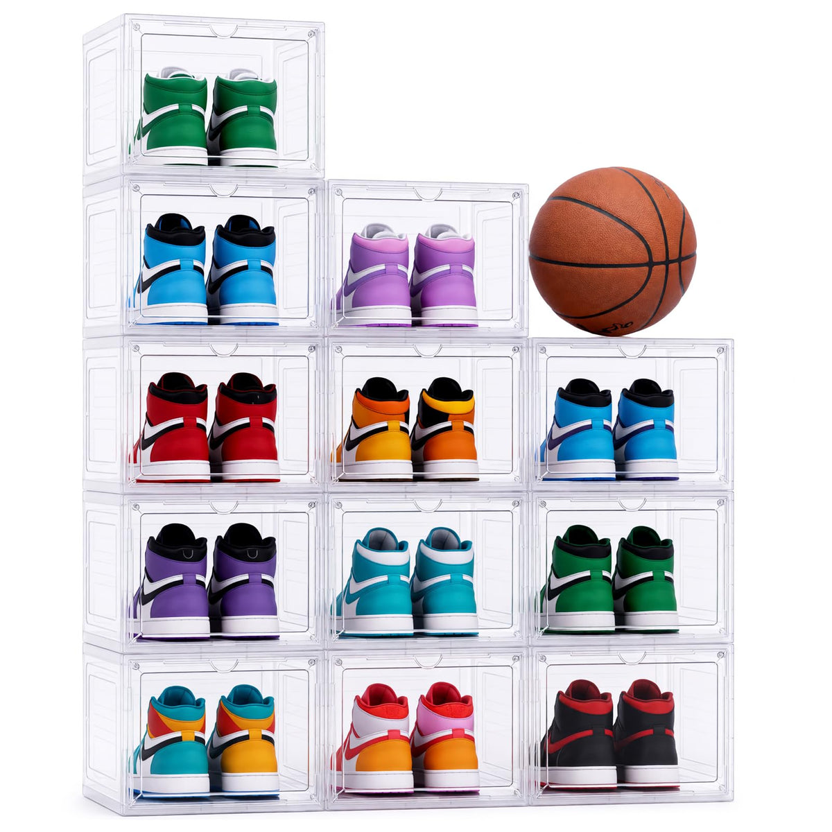 Large Clear Shoe Storage Boxes Stackable, 8 Pack Hard Plastic Shoe Storage Organizer with Magnetic Door, Shoe Container Sneaker Storage Display Case Fit up to US Size 13 Clear