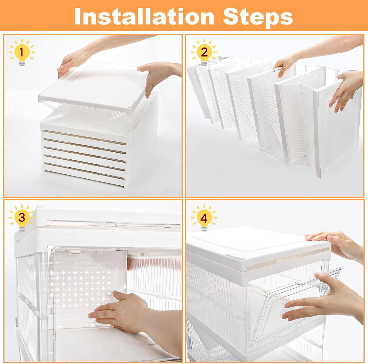 Hedume 6 Pack Clear Shoe Boxes Stackable, Drop Front Shoe Storage Box, No Assembly Plastic Shoe Organizer Storage Bin with Door, Free Standing Shoe Shelf Cabinet with Lid for Size 13, 13.6"x10"x7.9"