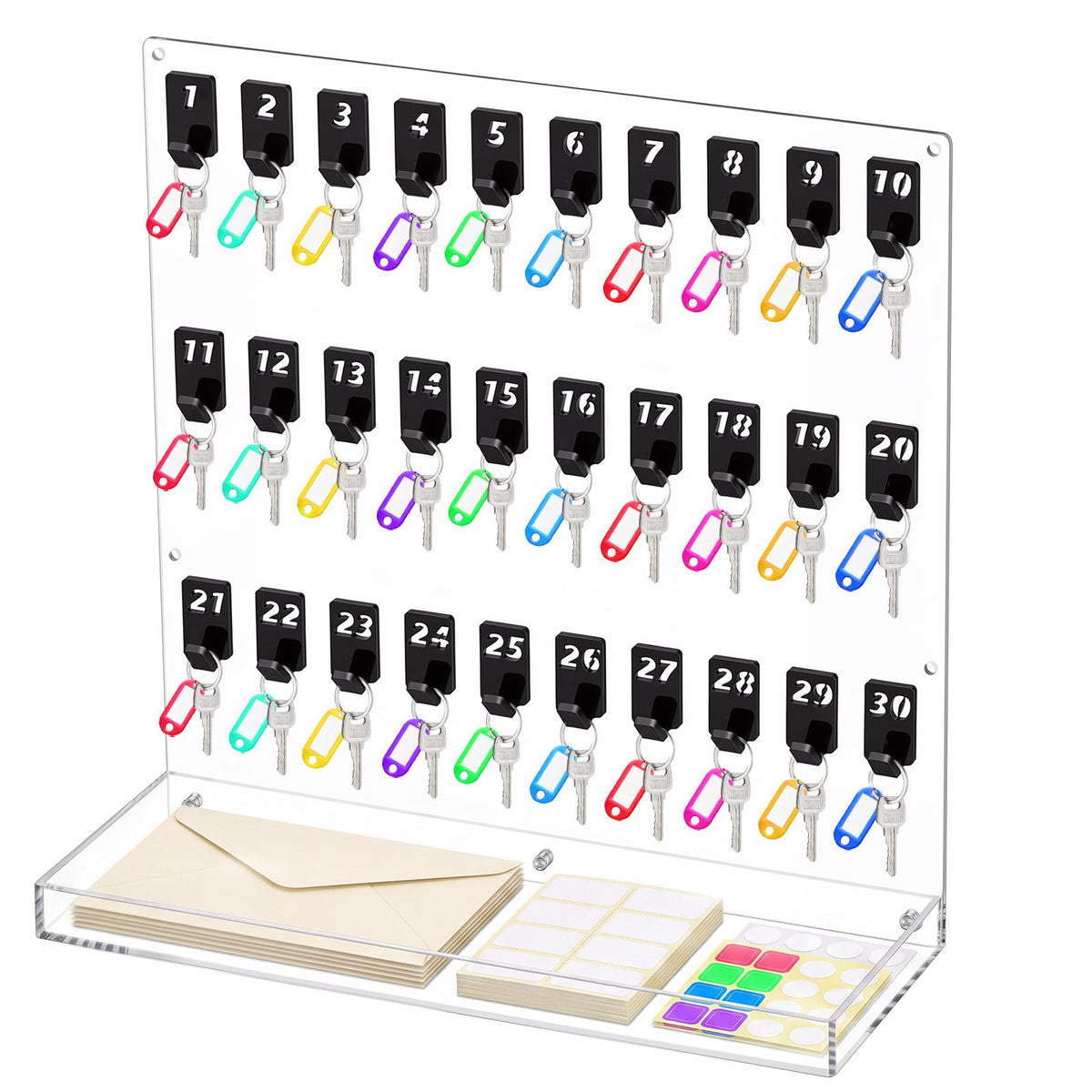 Beeveer Acrylic Key Holder Board with 30 Hooks, Wall Mount Organizer,Walnut