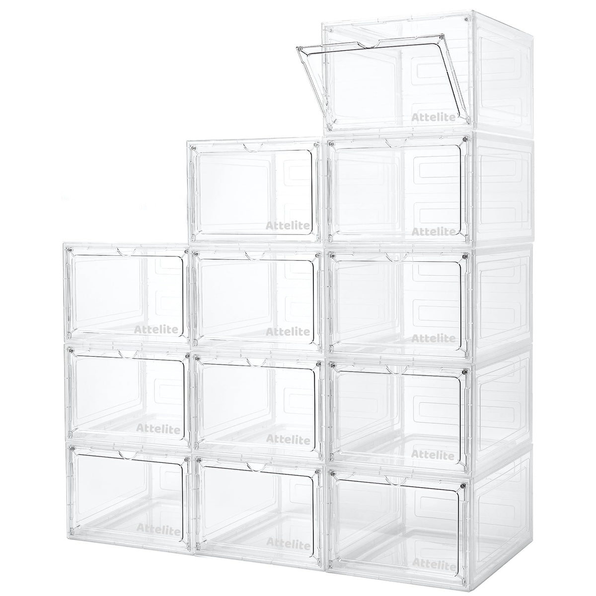 Attelite Shoe Storage Boxes Stackable Clear Shoe Organizer,6 Pack Black