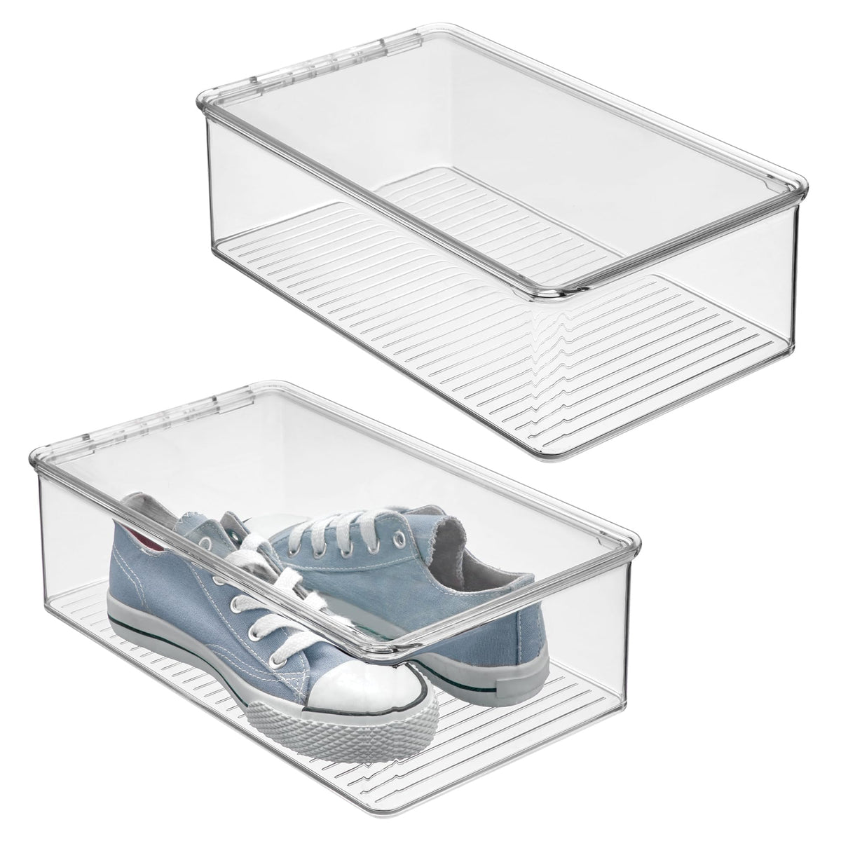 iDesign Stackable Plastic Shoe Box with Hinged-Lid, Set of 4, Clear