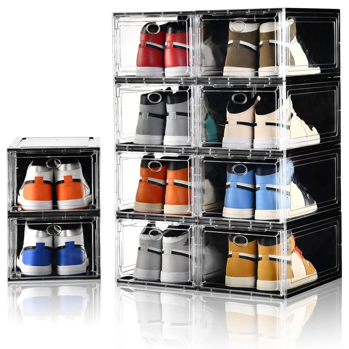 12 Pack Clear Shoe Storage, Stackable Shoe Organizer, Shoe Boxes for Closet