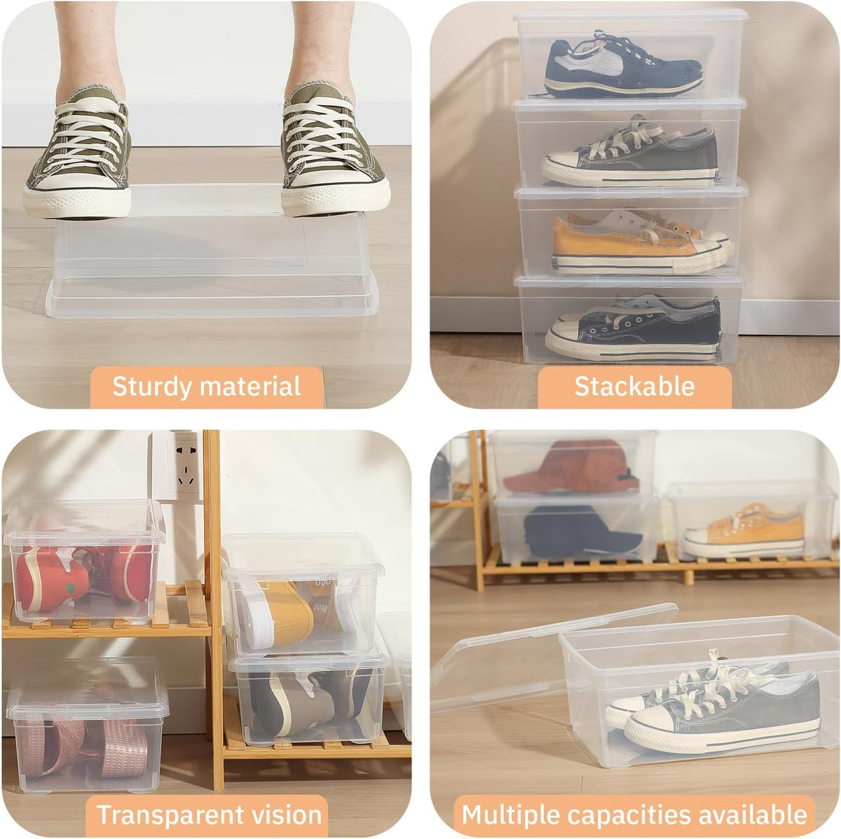 Clear Storage Bins with Lids Shoe Boxes 12 Packs Plastic Storage Containers