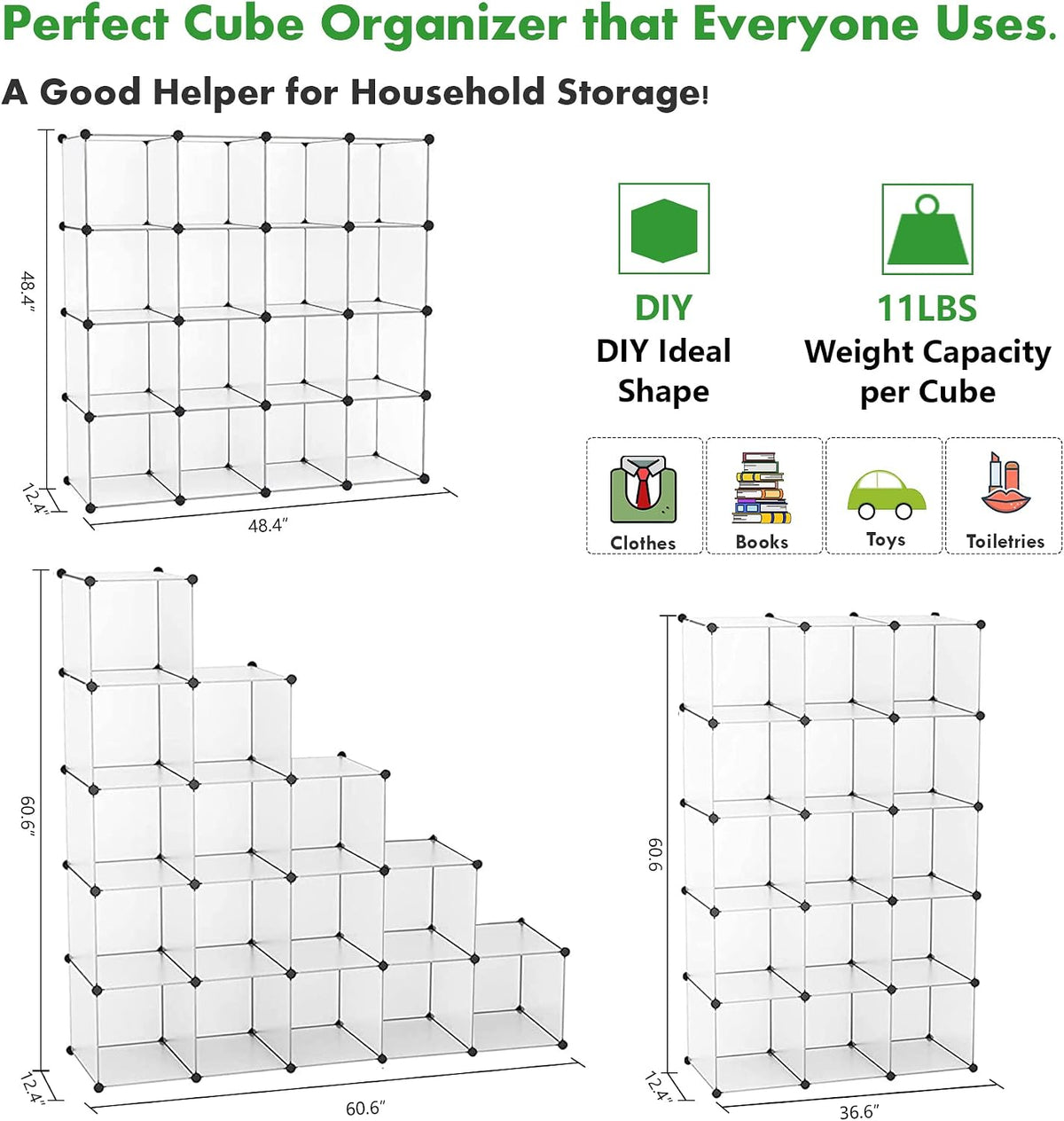 C&AHOME 16 Cube Storage Organizer Cube Shelves Units Storage Cubes, White