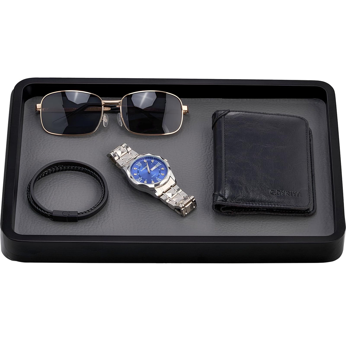 ProCase Wood Valet Tray for Men, Key Tray, Desk & Nightstand -DarkBrown