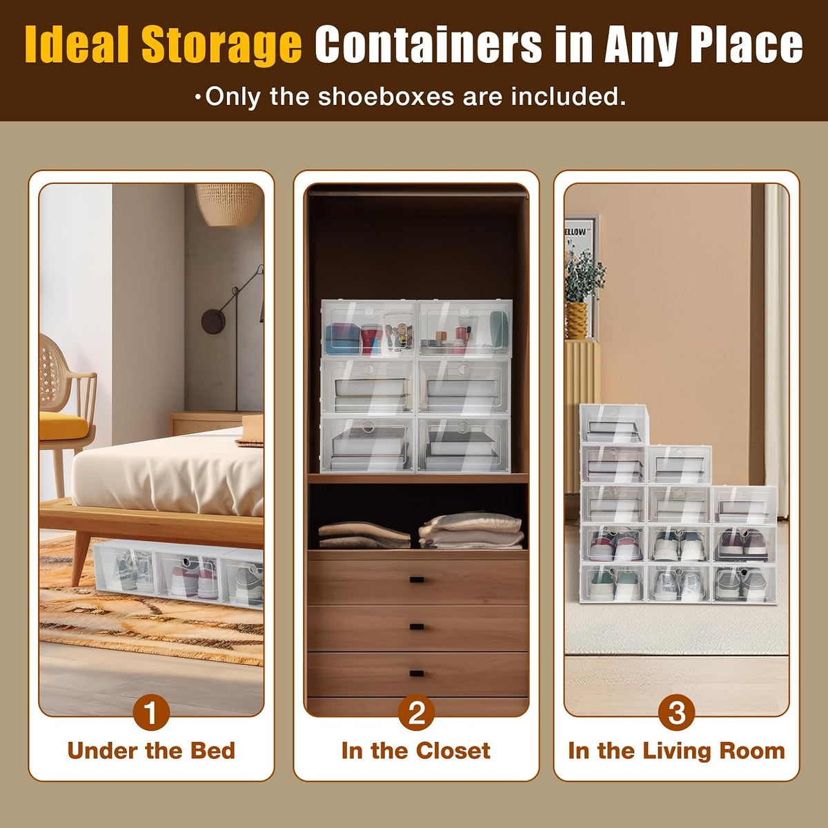 24-Pack Clear Plastic Shoe Boxes, Stackable Foldable Shoe Storage Containers with Lids for Closet Organization