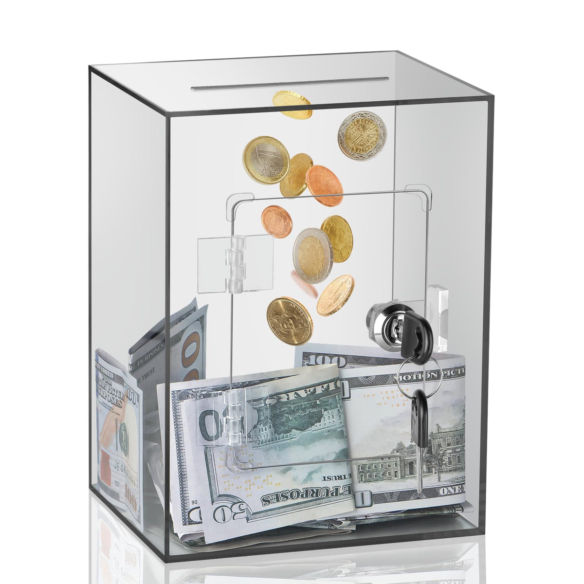 Clear Piggy Bank with Lock & Key for Adults Kids, Acrylic Money Saving Box