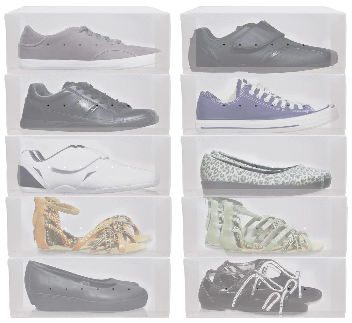 Greenco Clear Foldable Shoe Storage Boxes, 10 Pack. Stackable Heavy Duty Plastic Shoe Storage Boxes, Shoe Box Organizers