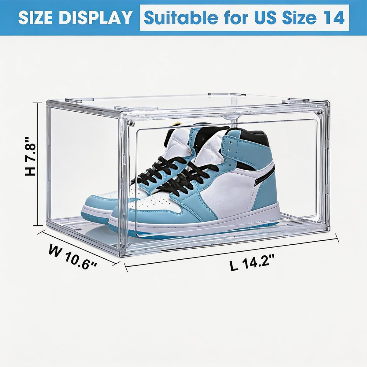 HIYOHIYO Clear Shoe Storage Box with Large Capacity Fits US Size 14, 1-Pack