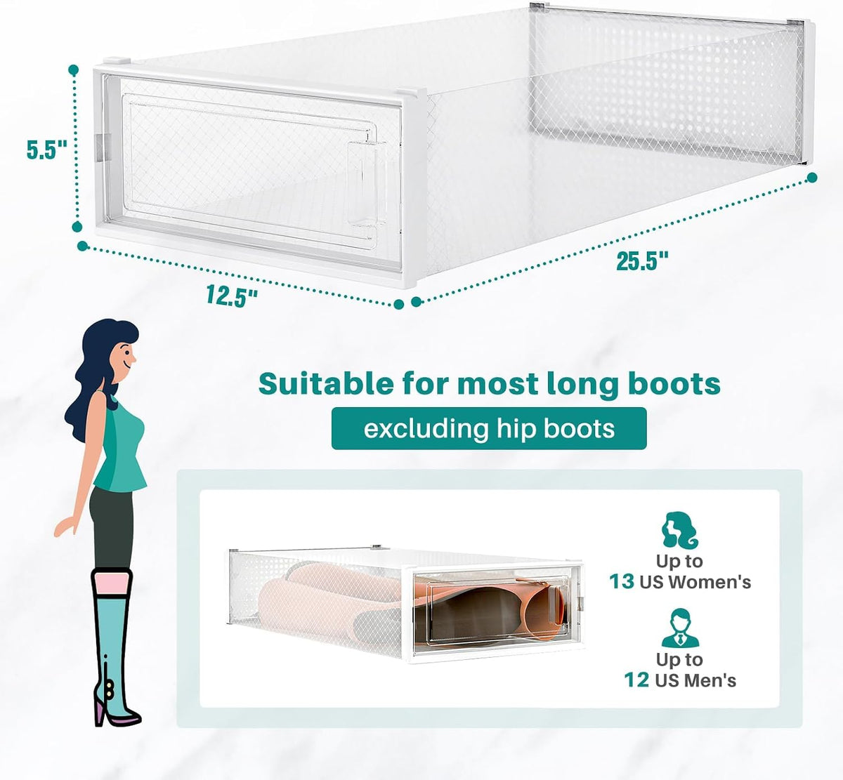 4-Piece Extra Large Boot and Shoe Storage Boxes, Stackable Clear Plastic Shoe Organizer, Space-Saving Shoe Boxes for Boots, Sneakers, and High Heels, Clear
