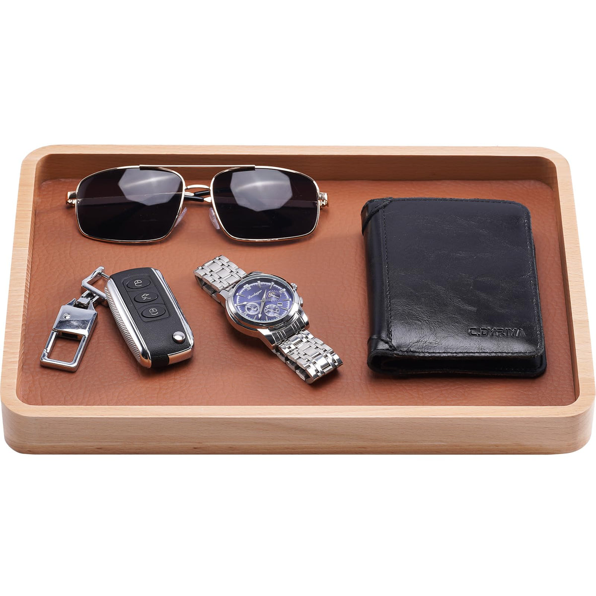 ProCase Wood Valet Tray for Men, Key Tray, Desk & Nightstand -DarkBrown