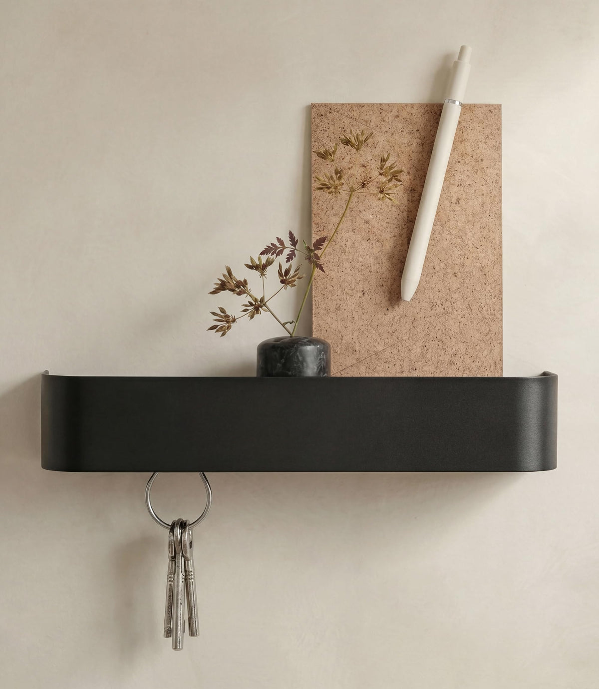 Kazai. Key Holder for Wall 'Tone' | Minimalist Key Hooks Design from Berlin | Modern Key Hanger with Metal Shelf | Key Hook Wall Mounted as Hallway Furniture | Black