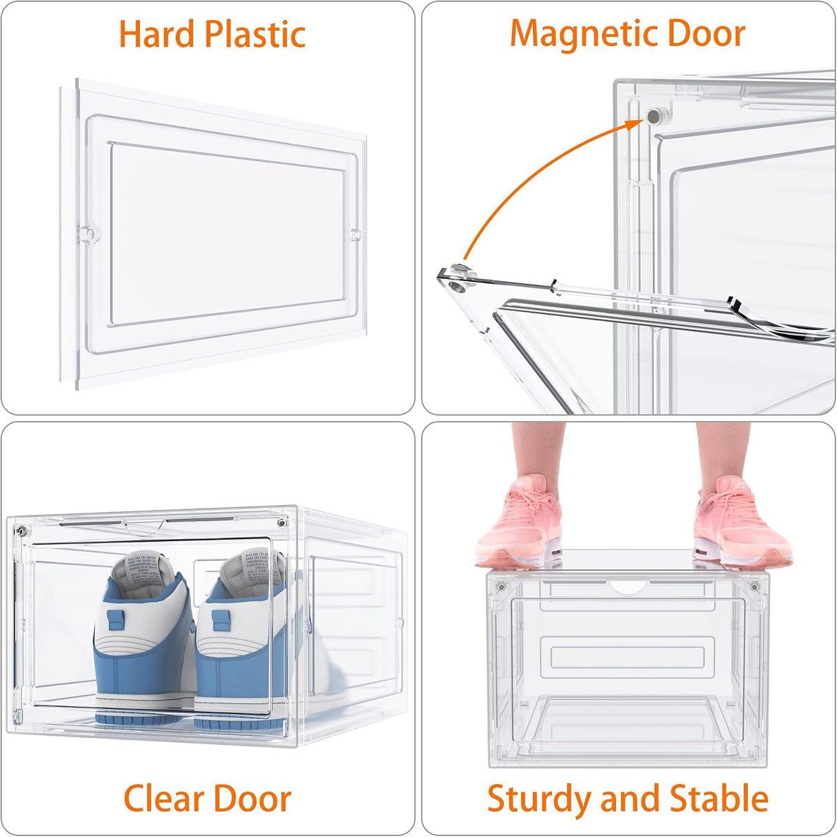 HOMIDEC Shoe Storage, 6 Pack Shoe Organizer Clear Hard Plastic Shoe Box