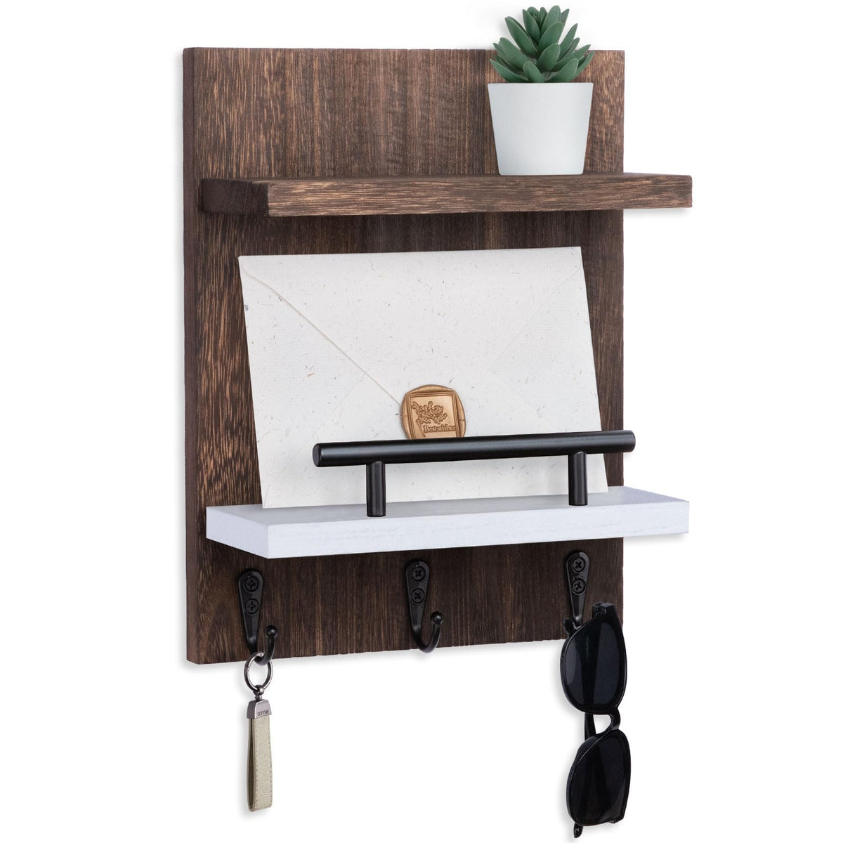 Magnetic Key Holder Wall Mount, Mail Shelf Decor with 3 Key Hooks