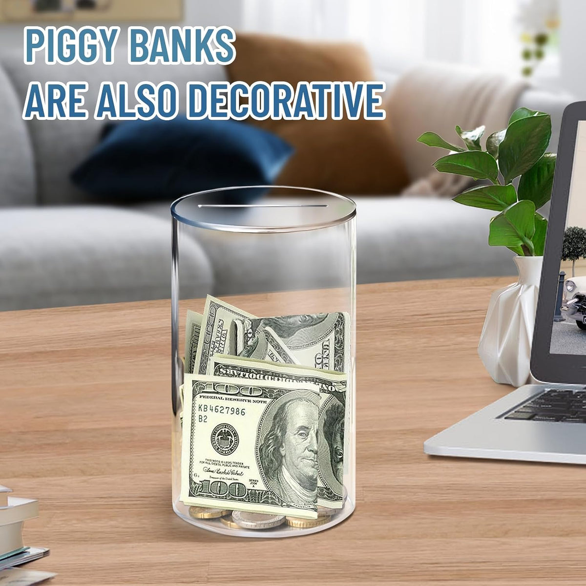 hizgo Kids Adults Piggy Bank, Clear Piggy Bank Must Break Open, 5.9" Hx3.55