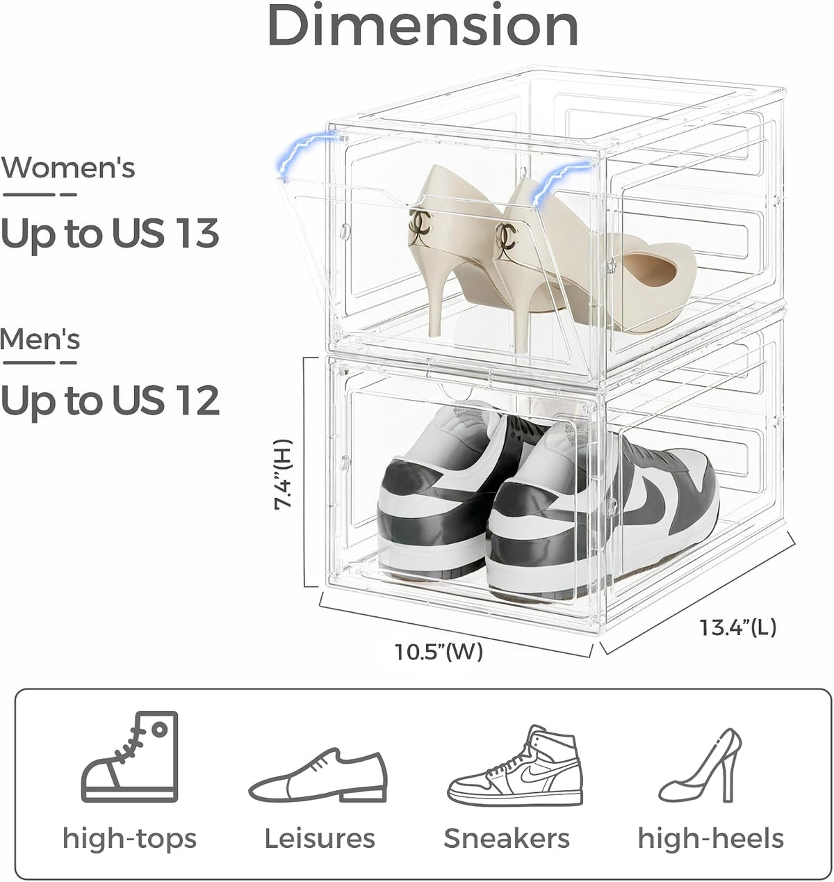 Pinkpum Upgraded Hard Shoe Storage Box 12 Pack XL Clear Shoe Organizer