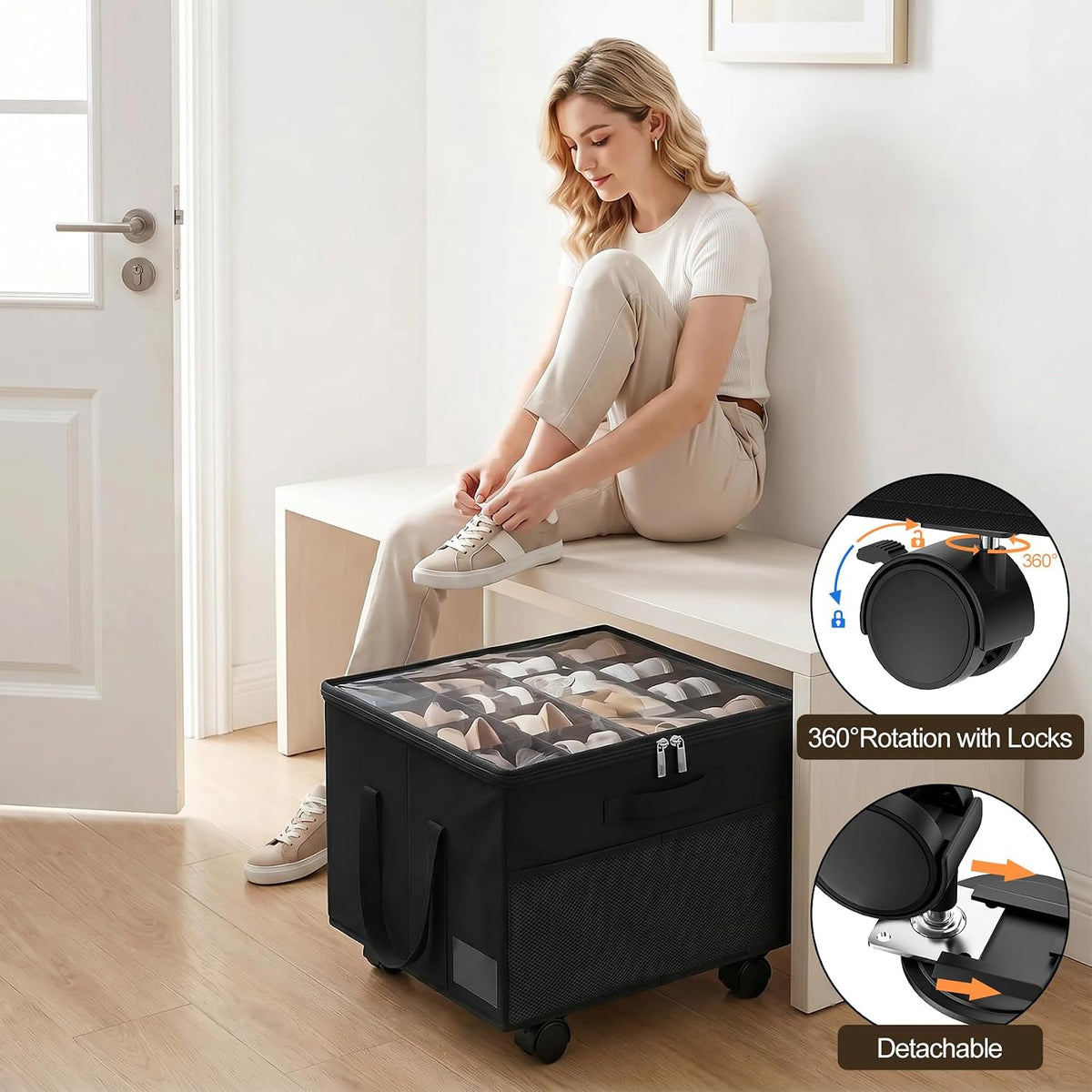 Large Shoe Organizer for Closet, 16 Pairs Shoe Storage Box Black