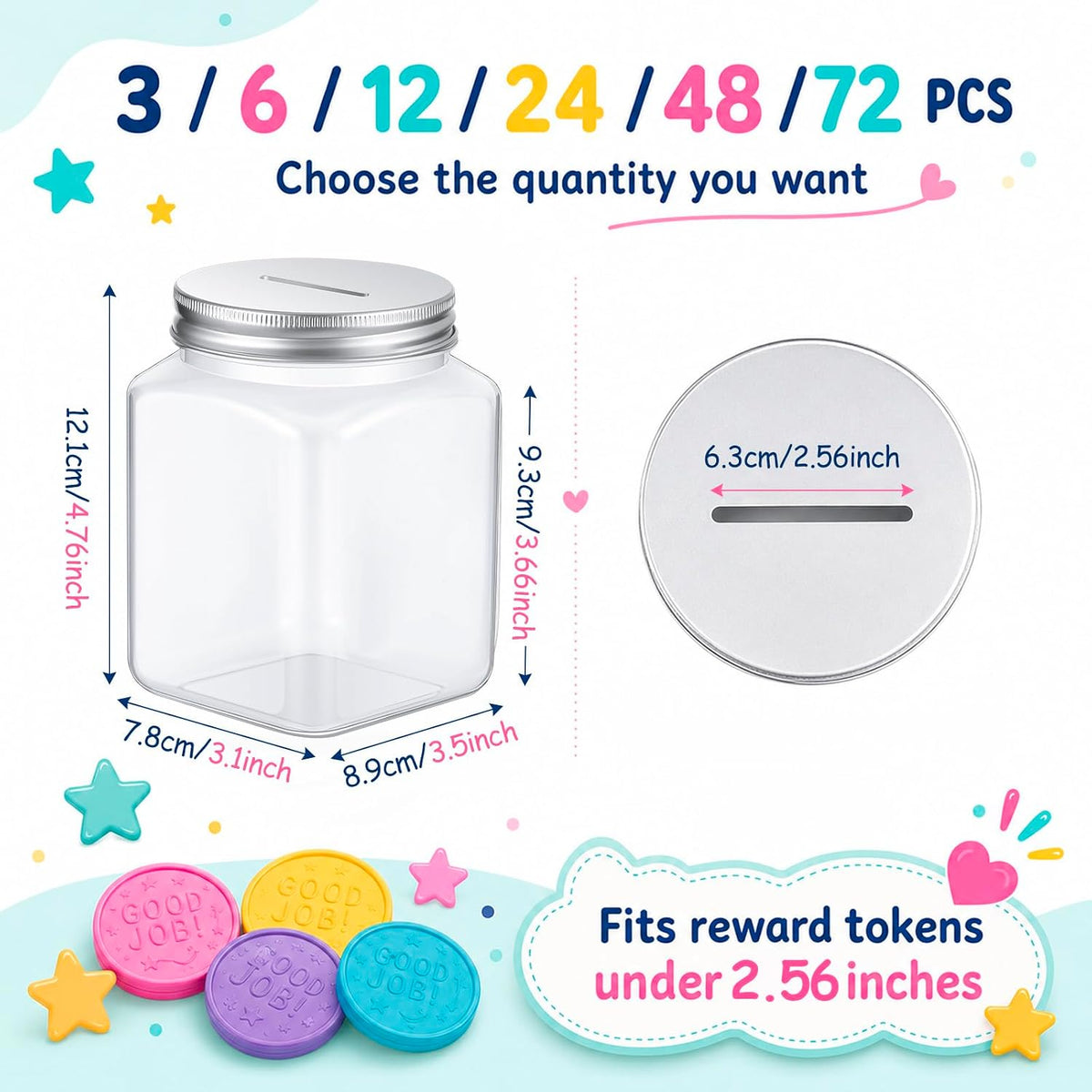 Roowest 6 Pcs Reward Coin Jars for Kids Classroom Behavior Management