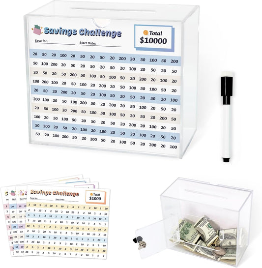 Clear Piggy Bank with Lock - Reusable Acrylic 10k Savings Box(Small)