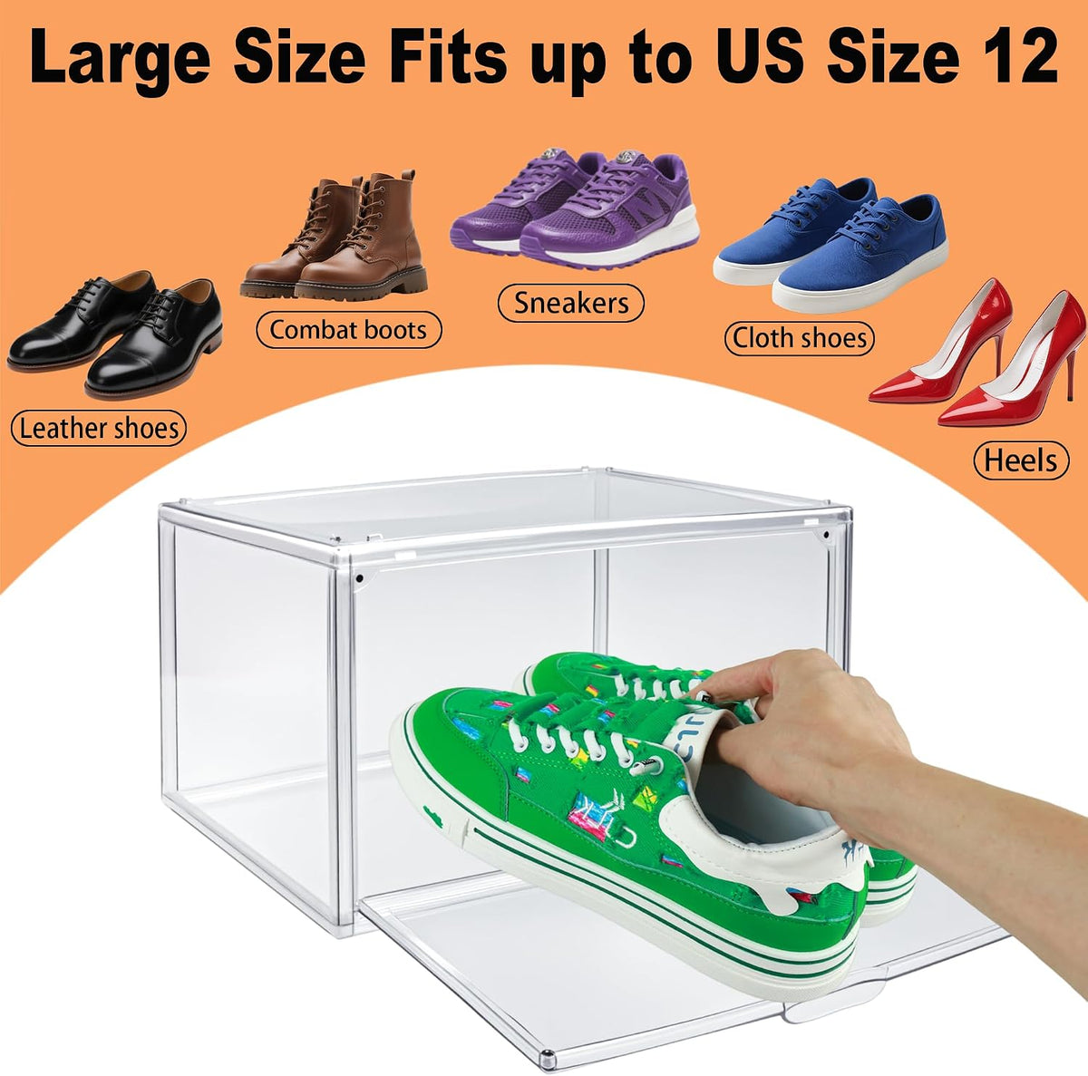 1 Pack Acrylic Shoe Boxes for Flat, Loafer & Small Space, Fits Size 12.5