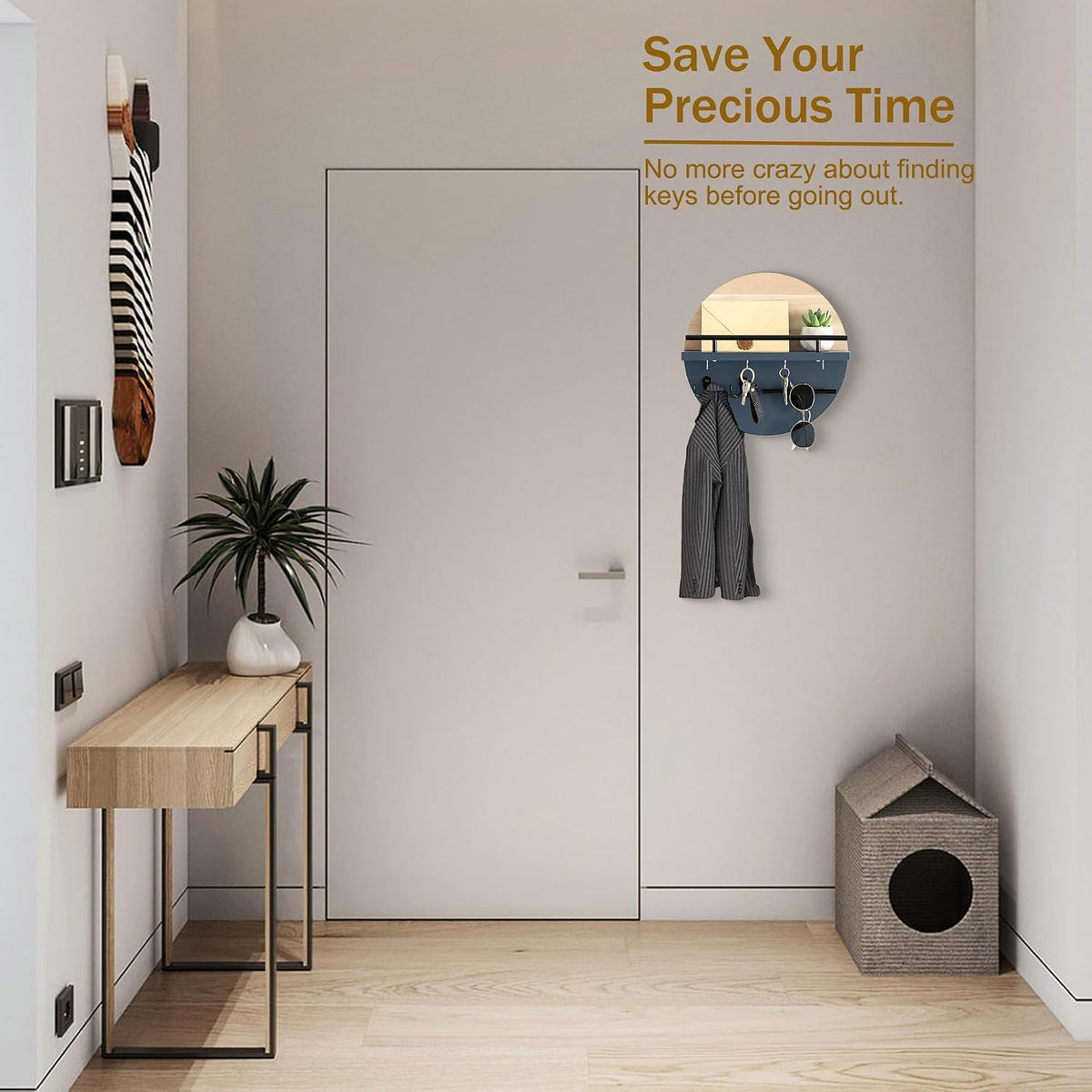 Key Holder Wall Mount with Shelf and Hooks, Mail Organizer for Wall