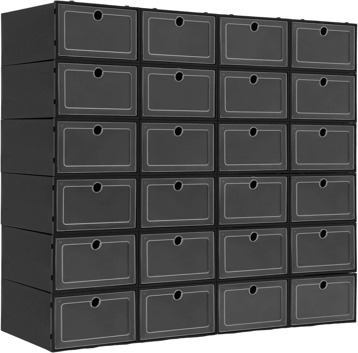 Shoe Storage Boxes 24 Pack Stackable Shoe Cabinet Organizer Sneaker Containers, Toy Storage Organizer Bins for Small Gear (Black)