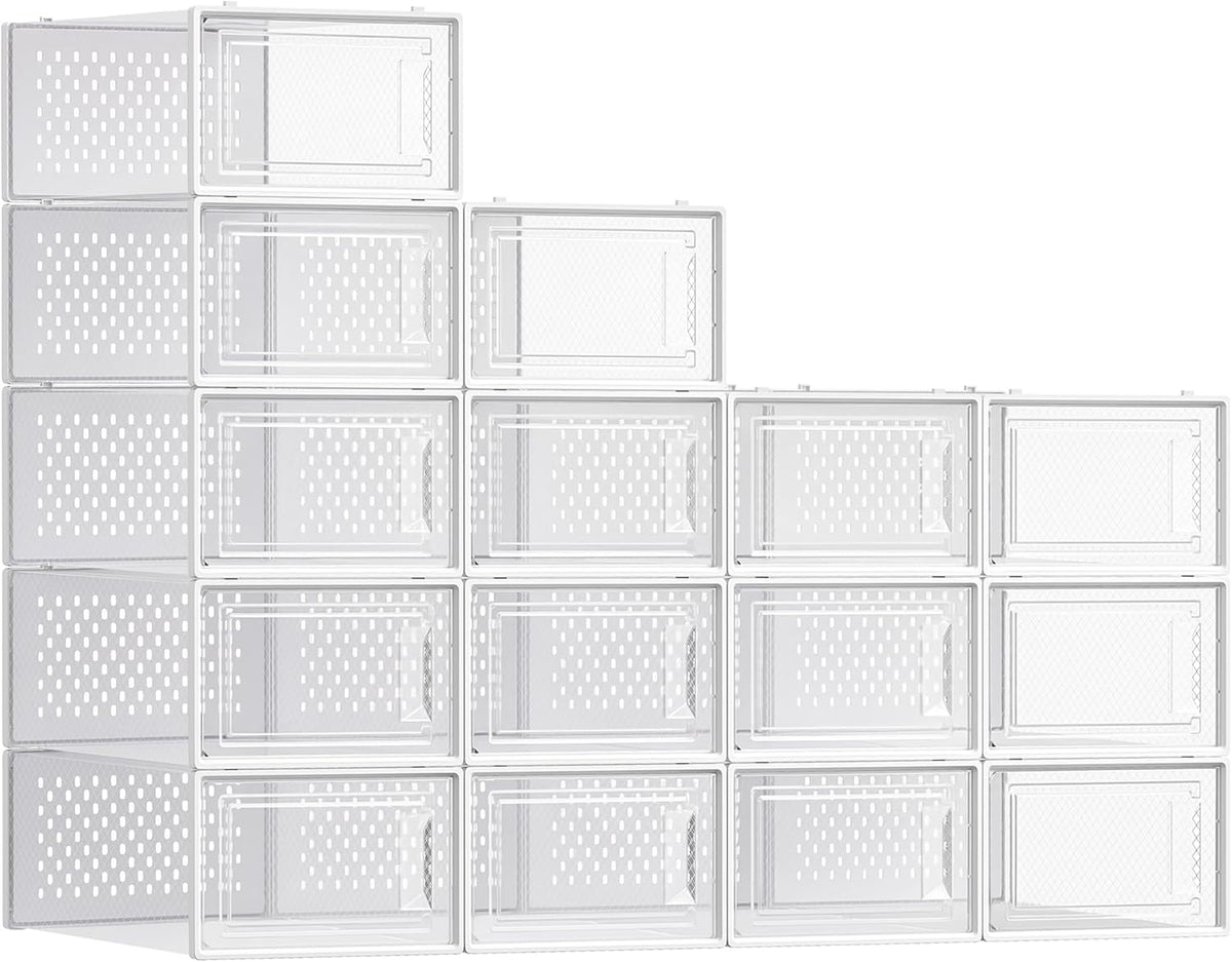 SONGMICS Shoe Boxes, Clear Plastic Sneaker Box, Pack of 15