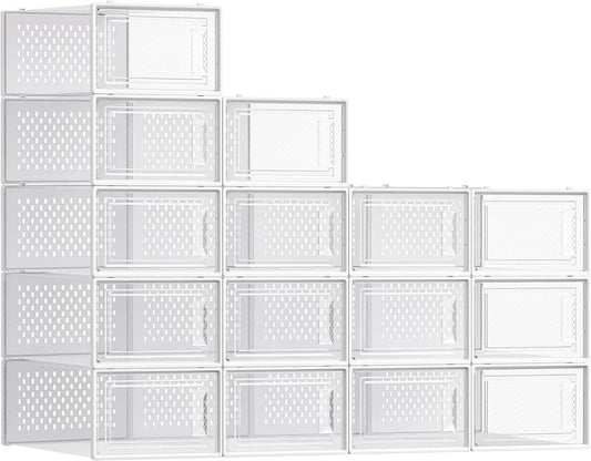 SONGMICS Shoe Boxes, Clear Plastic Sneaker Box, Pack of 15