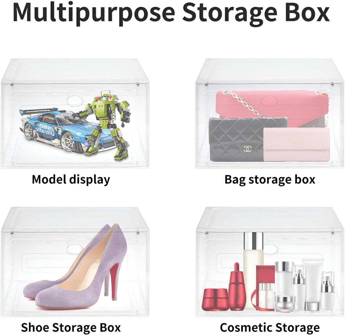 Large Clear Plastic Stackable Shoe Boxes 8-Pack, Drop Side Shoe Organizers