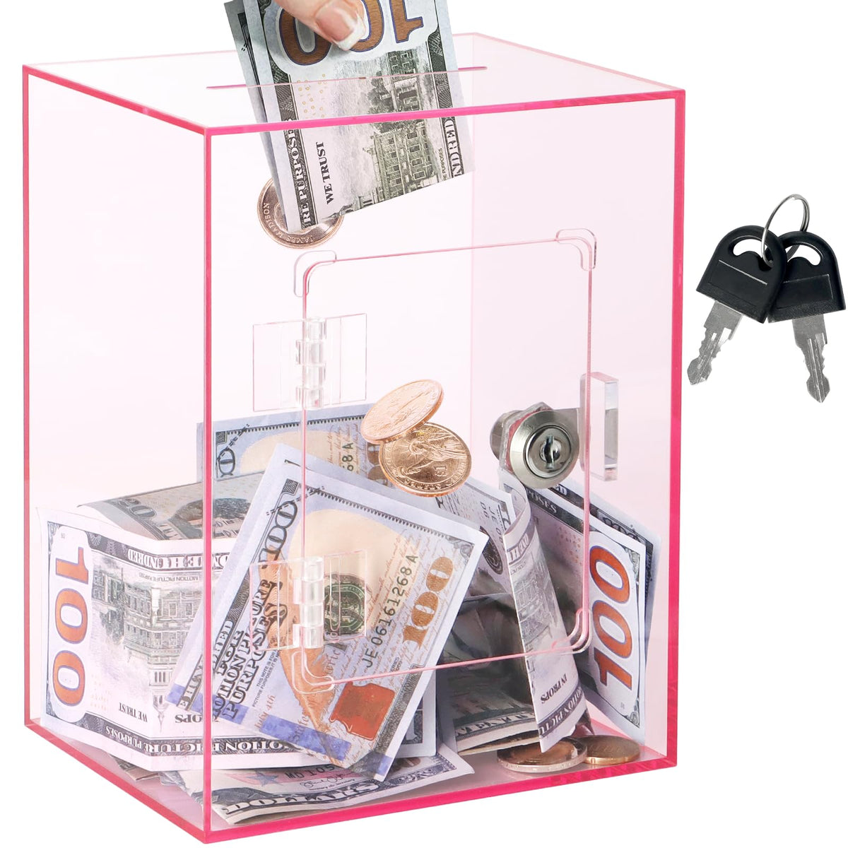Imeepa Clear Acrylic Piggy Bank with Lock & Key, Money Box - Blue