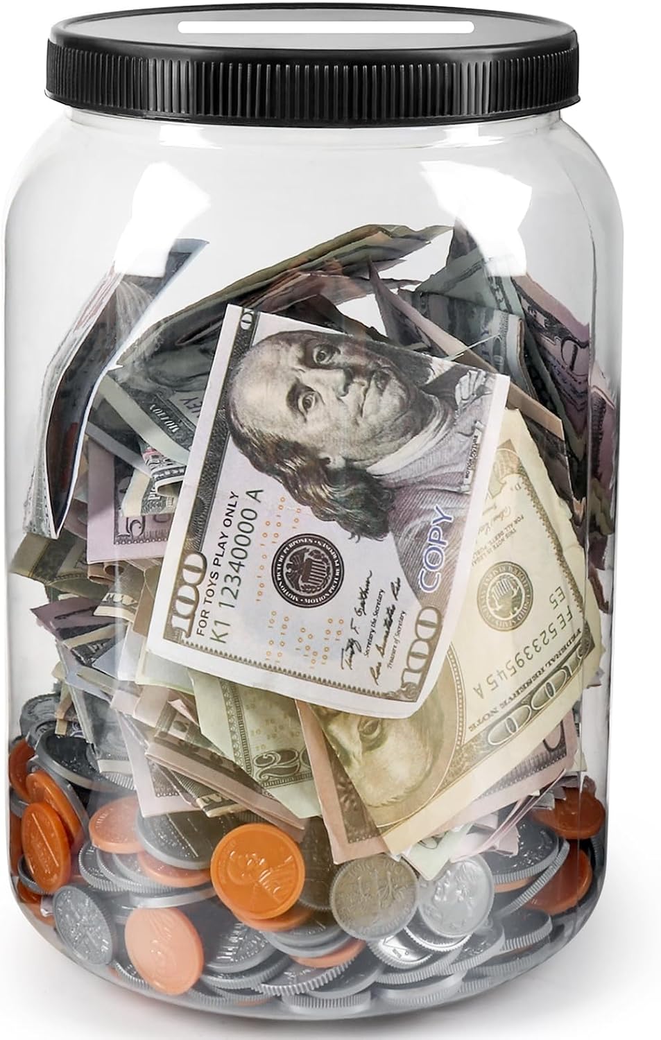 Clear Large Piggy Bank with Slotted Lid, 4/5 Gallon Plastic Money Saving Jar Bank Box Container for Cash Saving, Money Coin Change Bank Jar Penny Piggy Jar Bank for Adults Kids