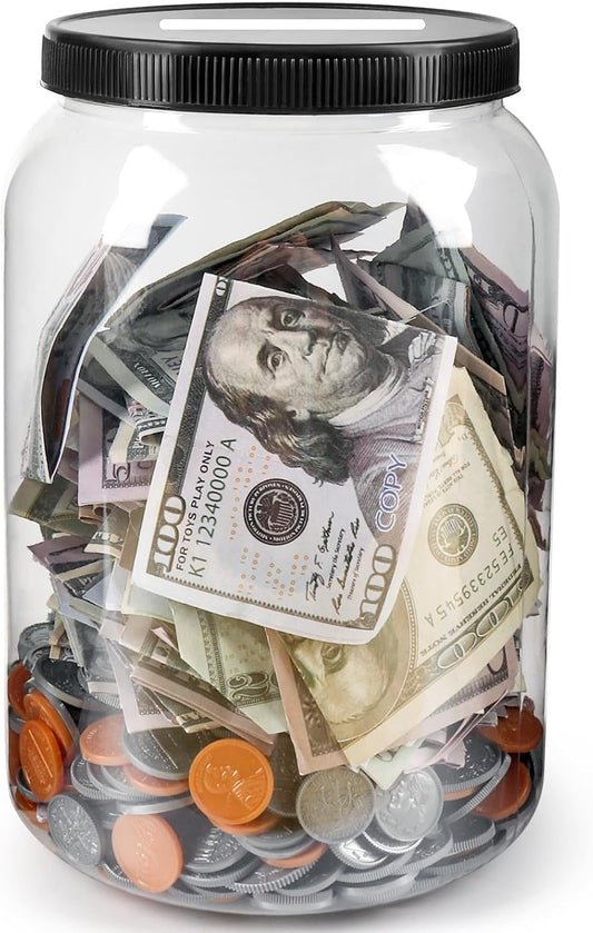 Clear Large Piggy Bank with Slotted Lid, 4/5 Gallon Plastic Money Saving Jar Bank Box Container for Cash Saving, Money Coin Change Bank Jar Penny Piggy Jar Bank for Adults Kids