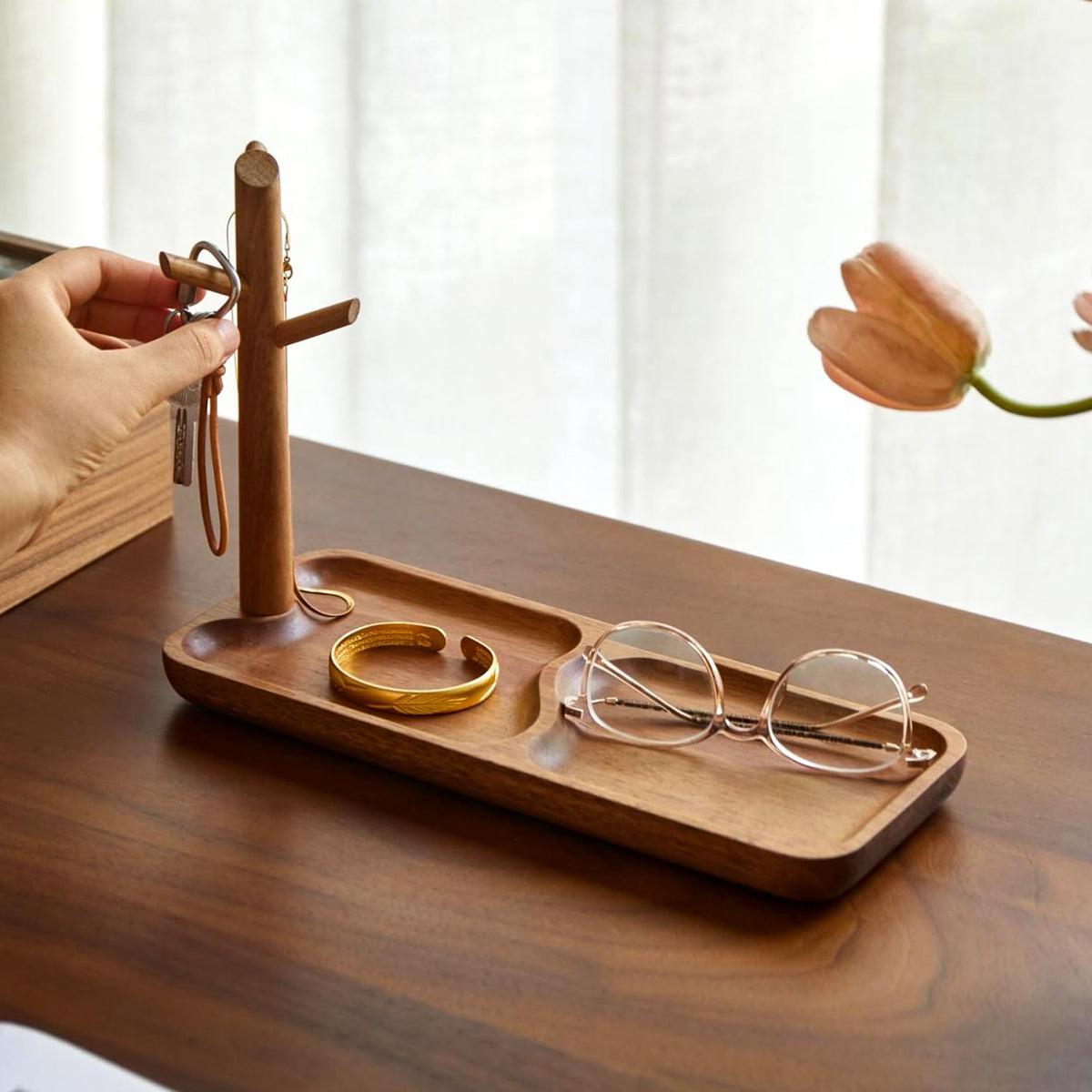 Solid Acacia Wood Key Tray and Bowl, Acacia, Square