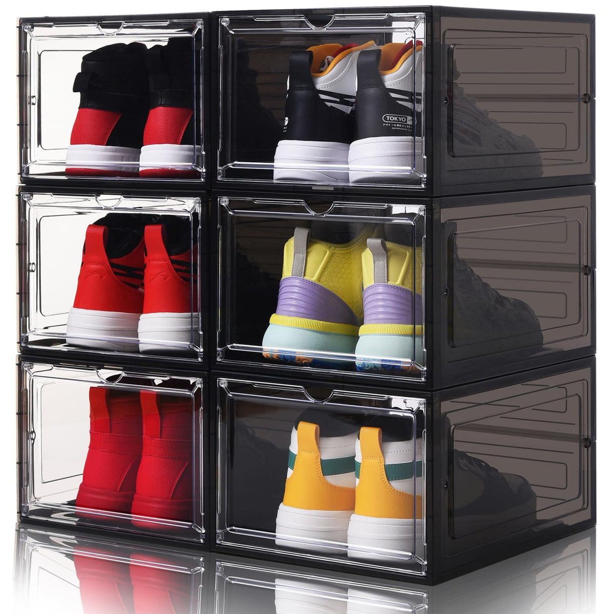 Large Clear Shoe Storage Boxes Stackable, 8 Pack Hard Plastic Shoe Storage Organizer with Magnetic Door, Shoe Container Sneaker Storage Display Case Fit up to US Size 13 Clear