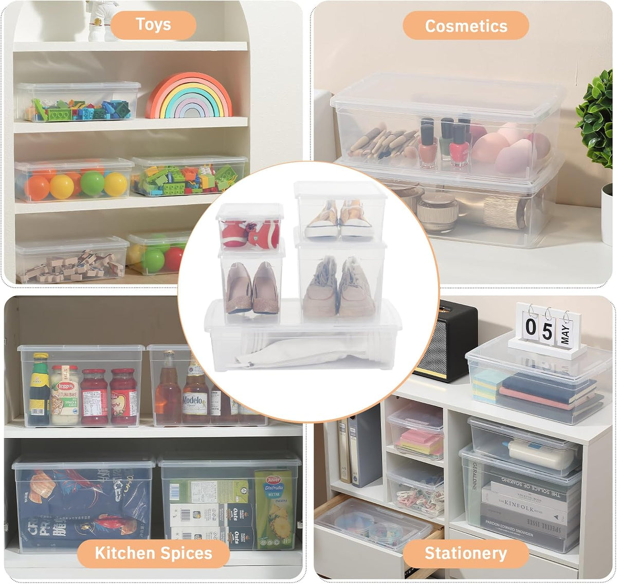 novelinks 12 Pack 6 Quart Clear Plastic Storage Bins with Lids, Shoe Boxes