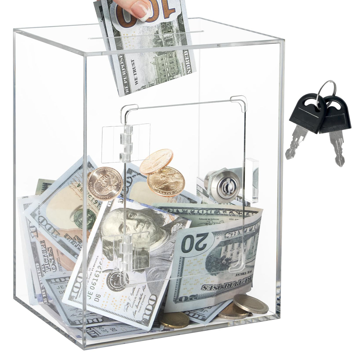 Imeepa Clear Acrylic Piggy Bank with Lock & Key, Money Box - Blue