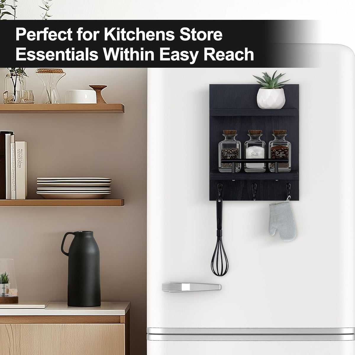 Magnetic Key Holder Wall Mount, Mail Shelf Decor with 3 Key Hooks