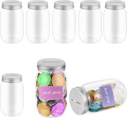 12 PCS Coin Jars for Behavior Tokens, Clear Plastic Reward Jars with Blank Labels, Reward System Behavior Management for Teacher Supplies, 400 ml