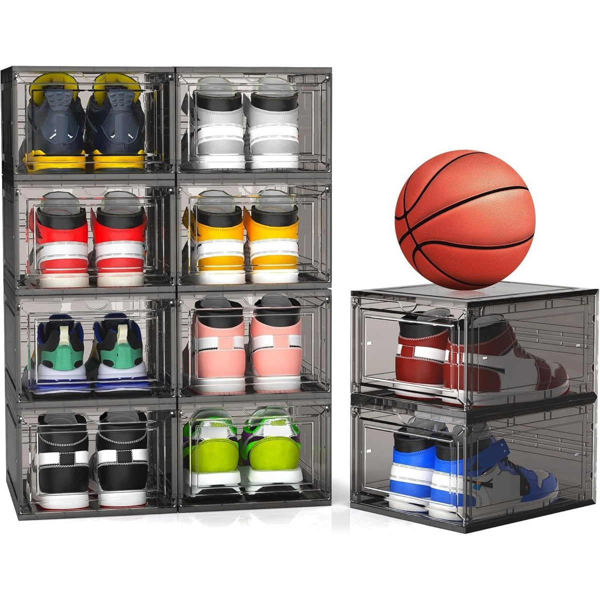 10 Pack Thickened Plastic Clear Stackable Shoe Box Organizer, White