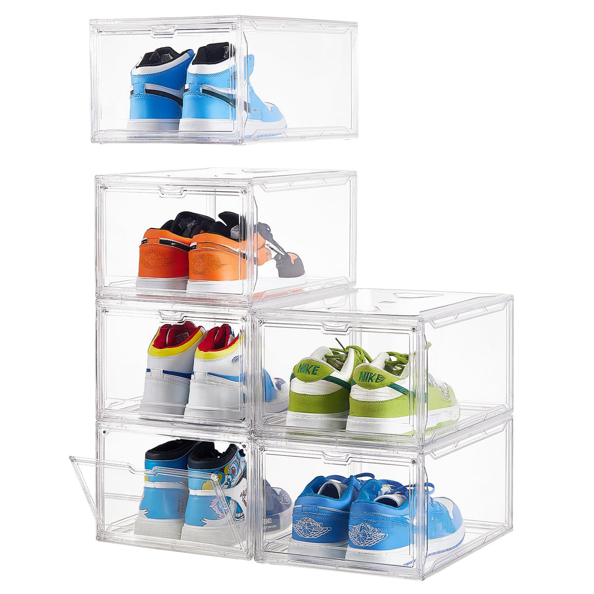 Sneaker Shoe Display Case,Shoe Box with Clear Magnetic Door,Thicken & Sturdy Organizer Containers Stackable,Fit Shoe Size Up to US 14 (X-Large) (X-Large)