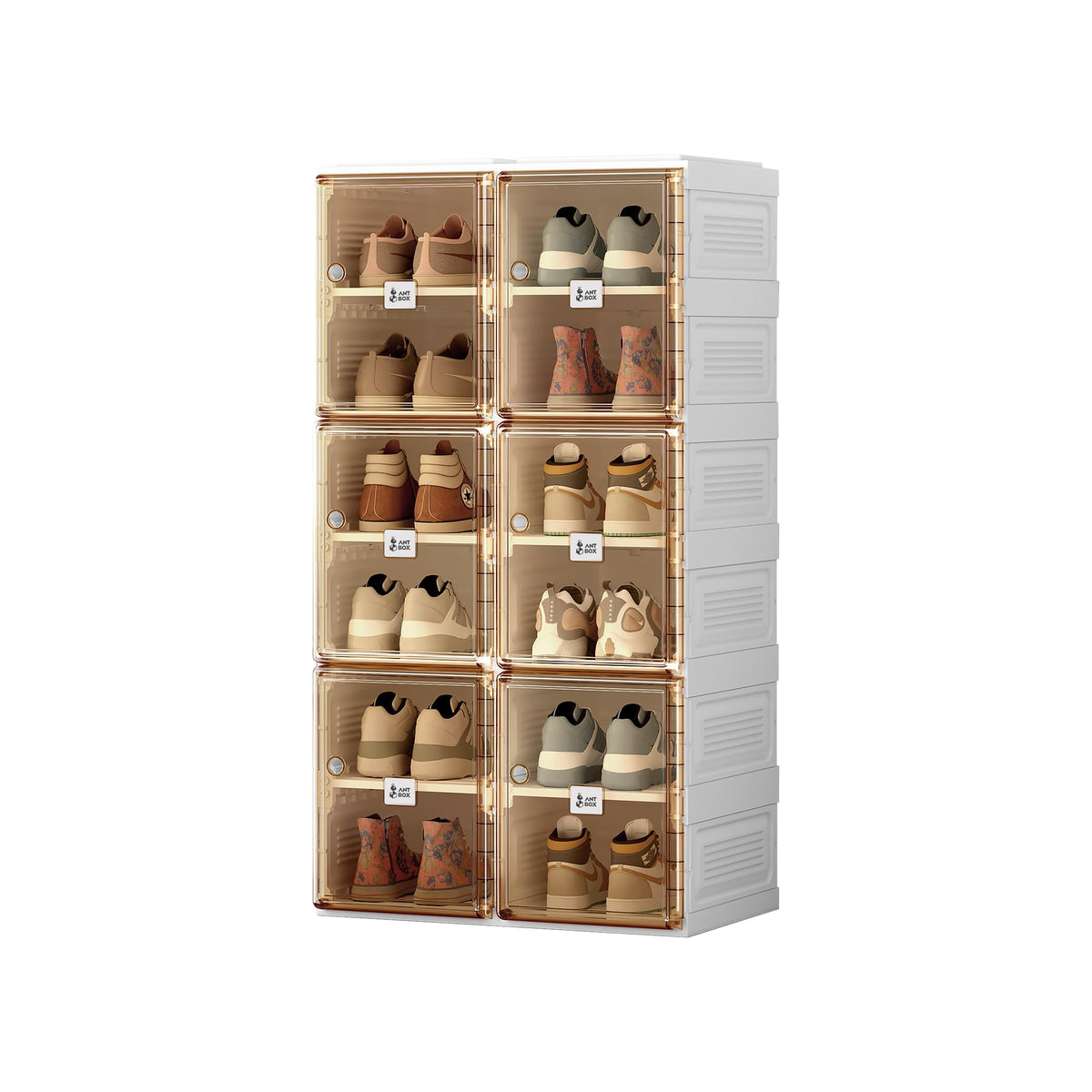 ANTBOX Shoe Organizer Storage Box, Portable Folding Shoe Rack For Closet With Magnetic Clear Door,Large Sneaker Cabinet Bins Sturdy Easy Assembly 8 Layers-16 Grids