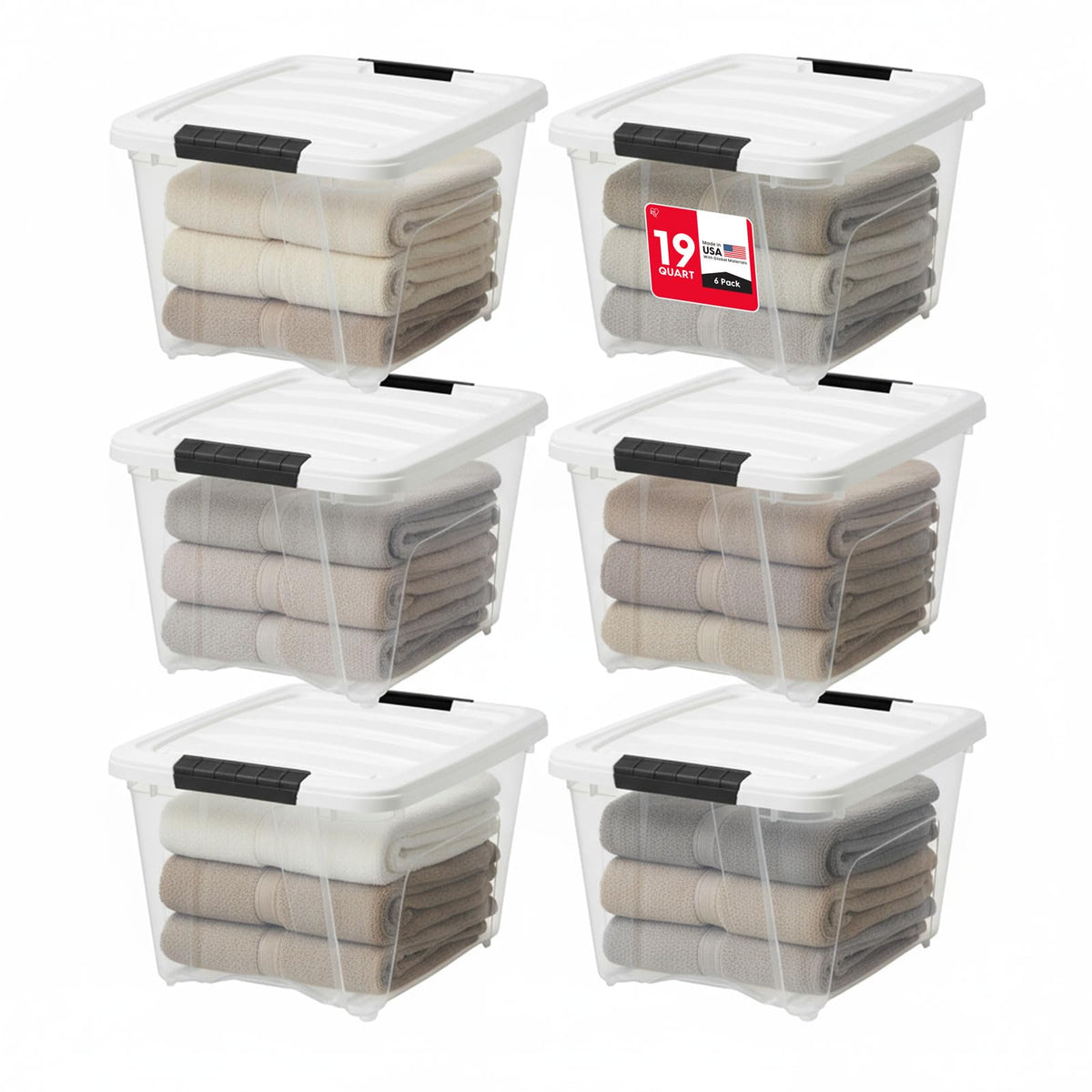 IRIS USA 10-Pack 6 Quart Storage Bins with Lids, Pearl
