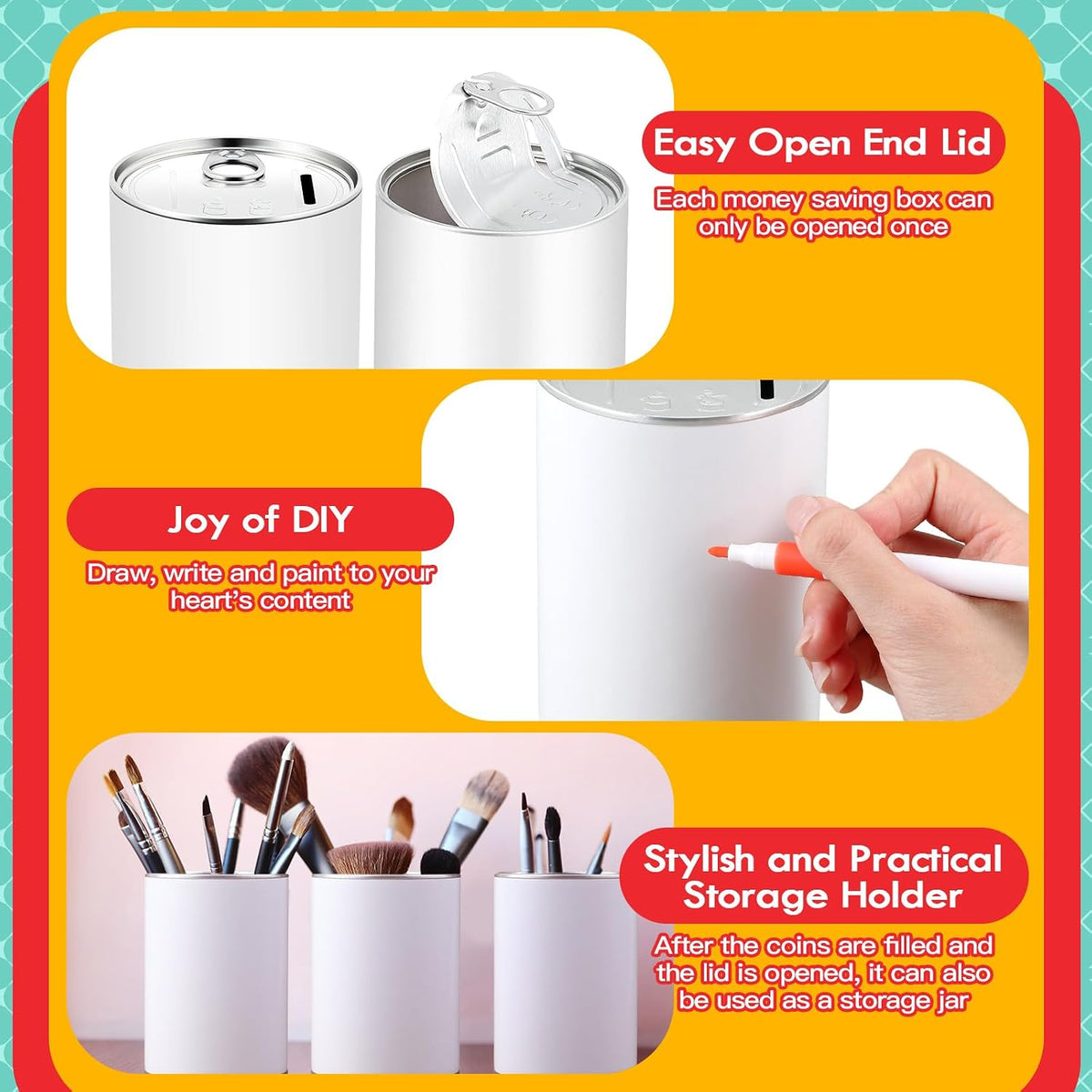 Tandefio 16 Pcs Kids DIY Coin Piggy Bank Metal Craft 24 Marker, White