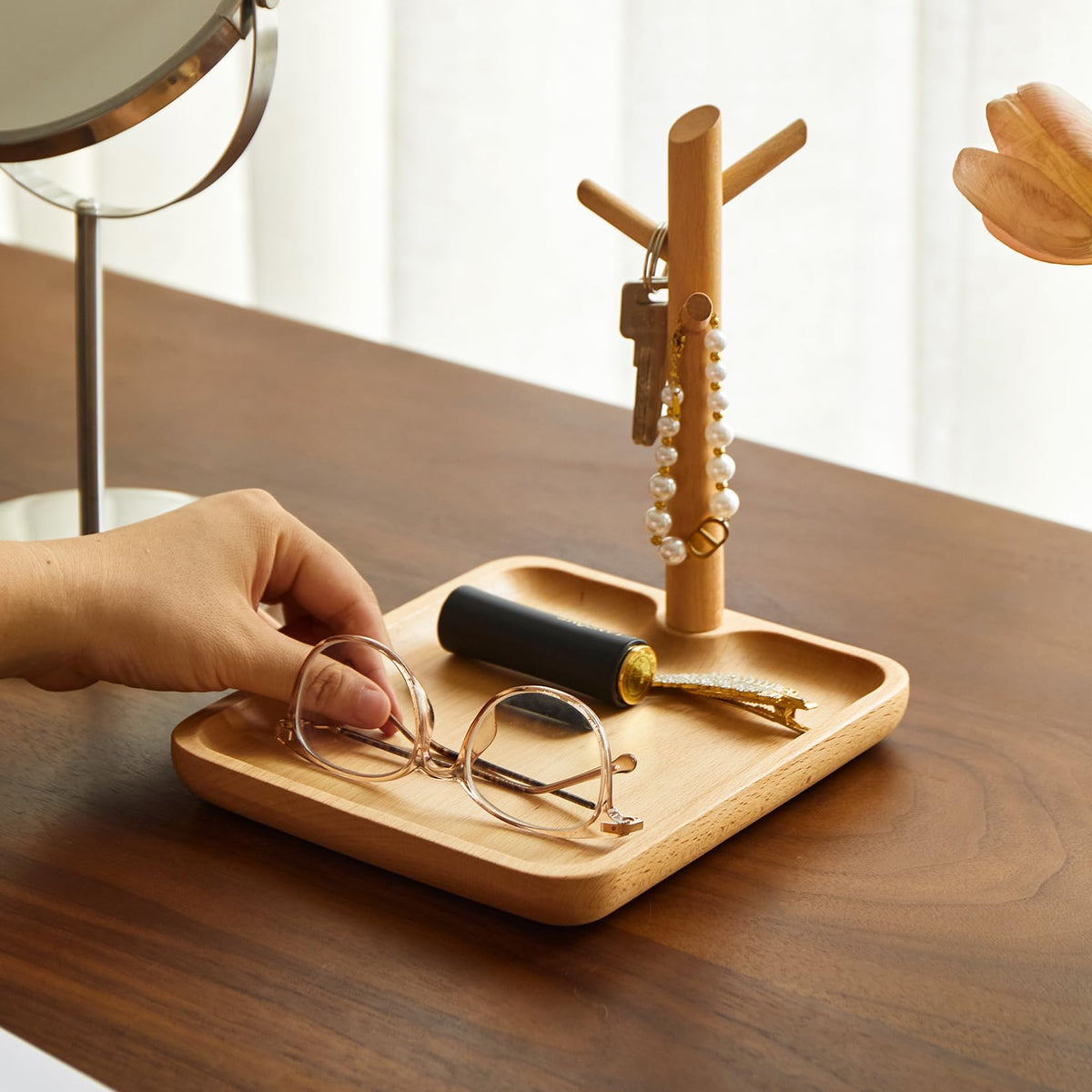 Solid Acacia Wood Key Tray and Bowl, Acacia, Square
