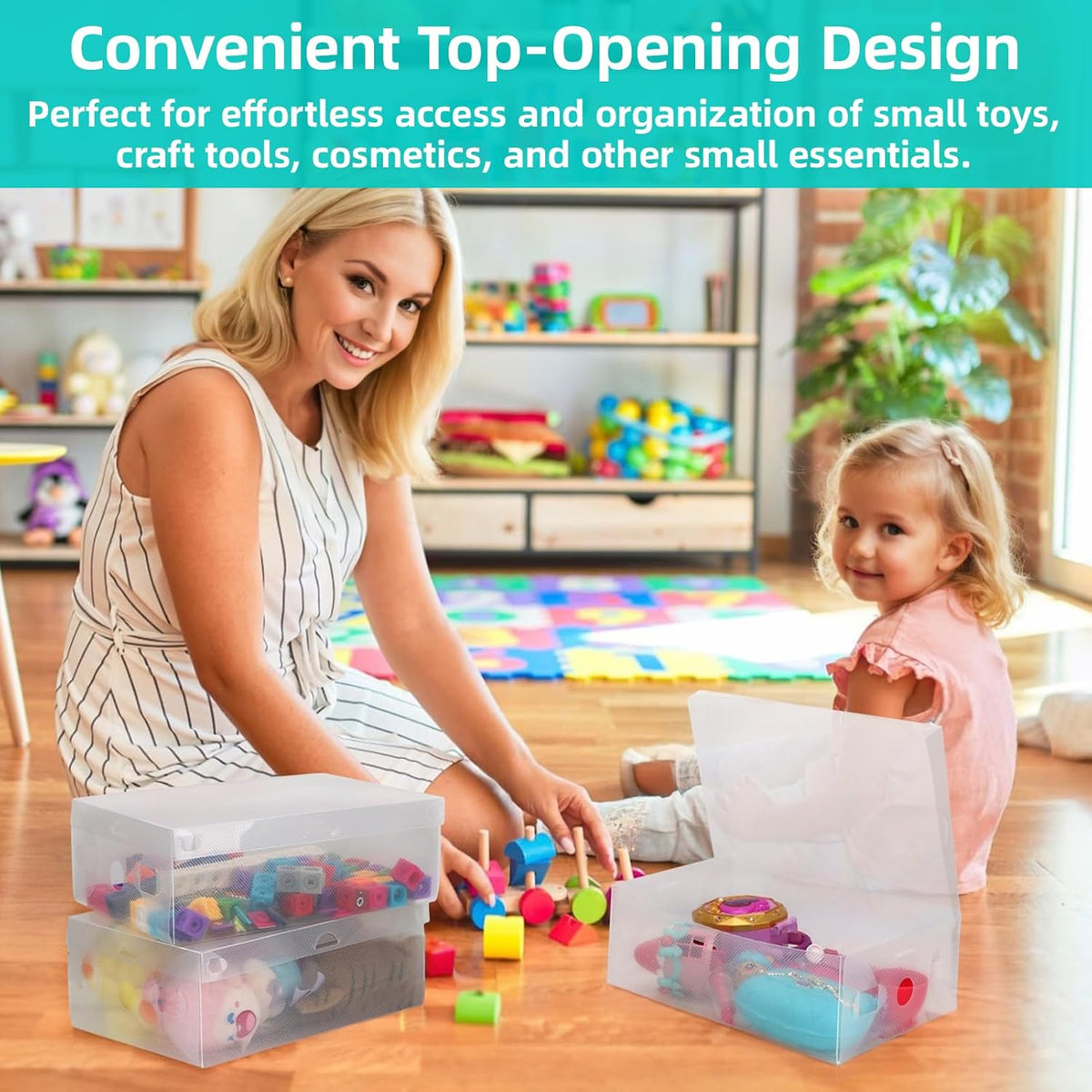 kilofly 10 Kids Women Smart Storage Containers Foldable Clear Shoe Box Set