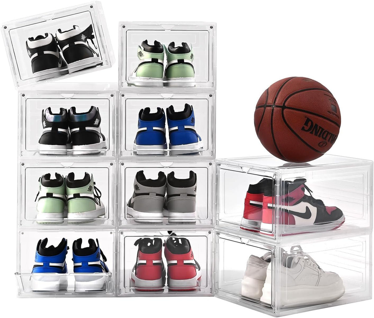 Shoe Organizer,Thicken & Sturdy Shoe Boxes with Magnetic Door,Stackable Plastic Shoe Storage Boxes Containersfor Sneakers,13.5" x 10.5" x 7.4" (Clear, 12 Pack)