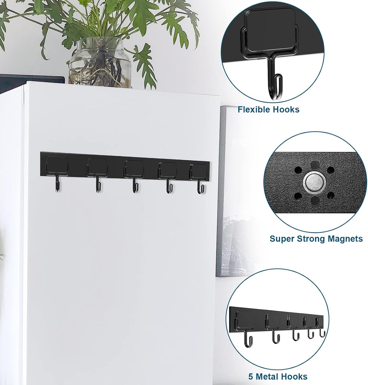 MAGTSMEI Magnetic Hooks for Cruise Cabins, Strong Neodymium Magnet Hook, Heavy Duty Magnet Coat Rack with 5 Metal Hooks for Indoor Outdoor Hanging, Kitchen, Keys Holder, Refrigerator, Oven