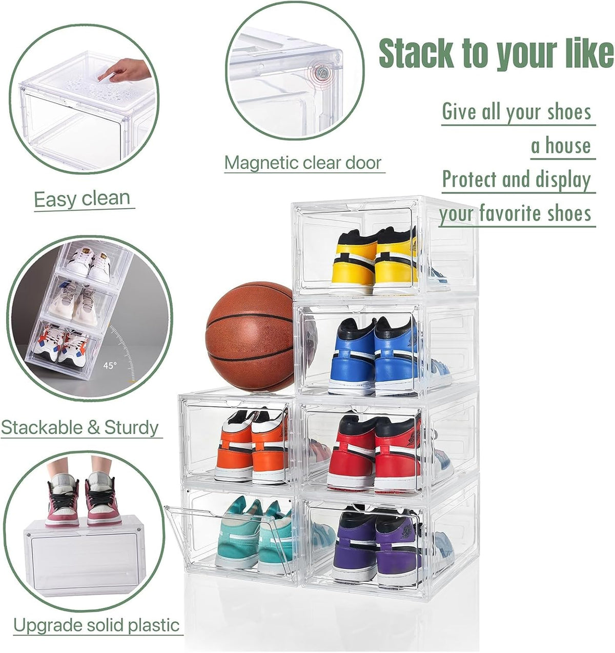 ZLLZUU Shoe Shoe Storage Boxes, 6 Pack Stackable Shoes Organizer Clear