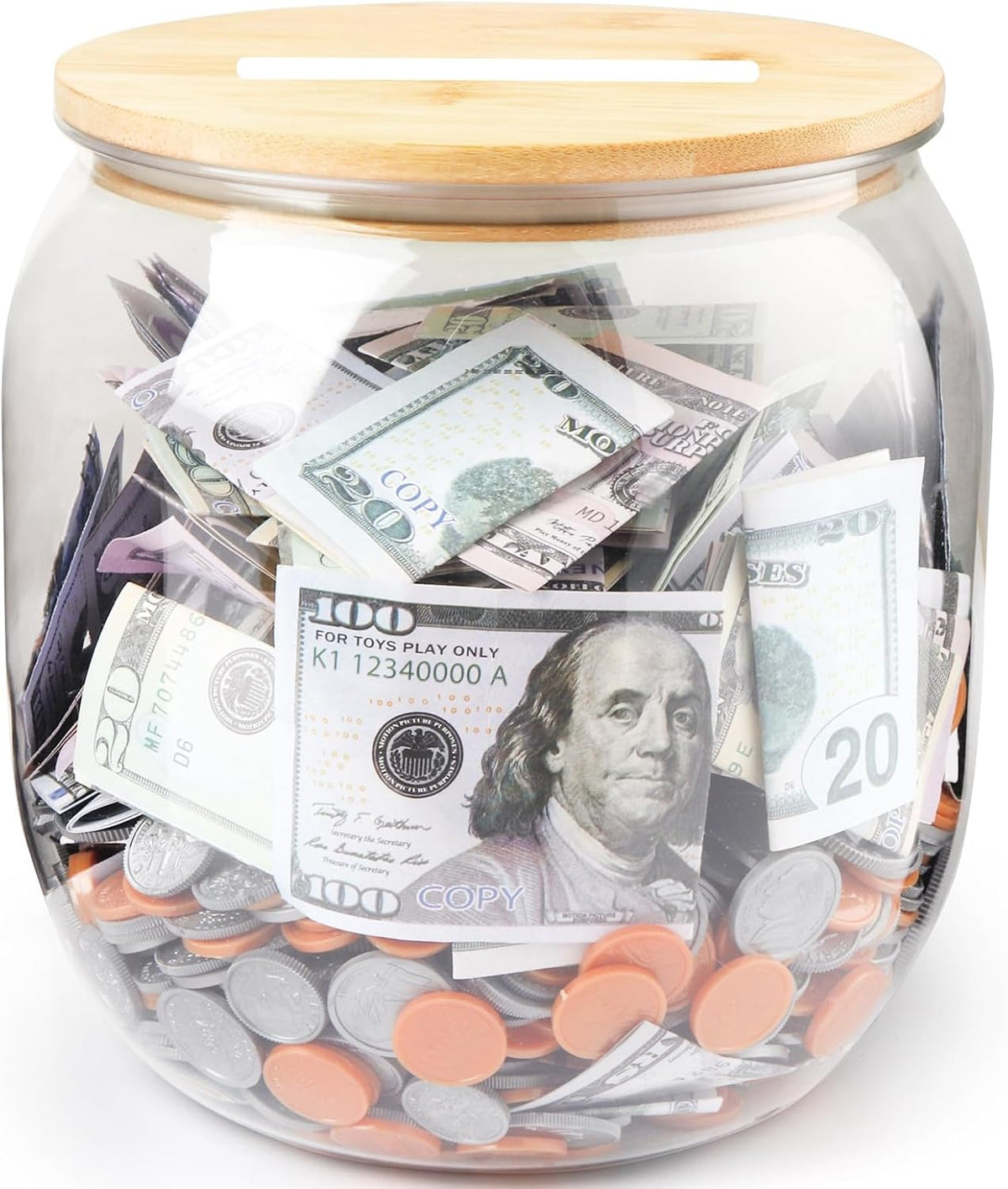 Yamahiko Large Clear Coin Bank Jar with Slotted Lid, One Gallon Reusable Money Tip Change Savings Coin Jar for Coin or Raffle Ticket, Big Clear Money Coin Tip Piggy Change Bank Box for Adults Teens