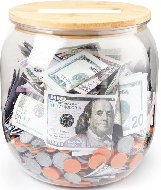 Yamahiko Large Clear Coin Bank Jar with Slotted Lid, One Gallon Reusable Money Tip Change Savings Coin Jar for Coin or Raffle Ticket, Big Clear Money Coin Tip Piggy Change Bank Box for Adults Teens